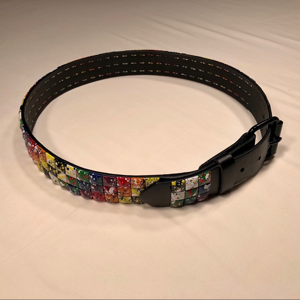 Rainbow Splatter Pyramid Stud Belt